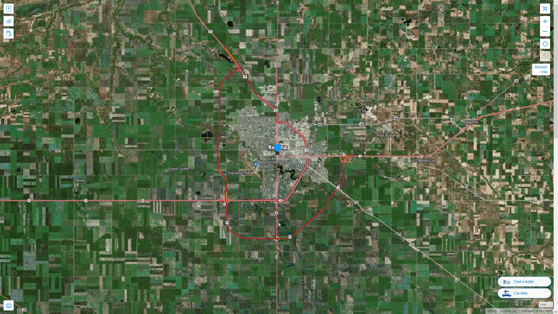 Regina Canada Autoroute et carte routiere avec vue satellite